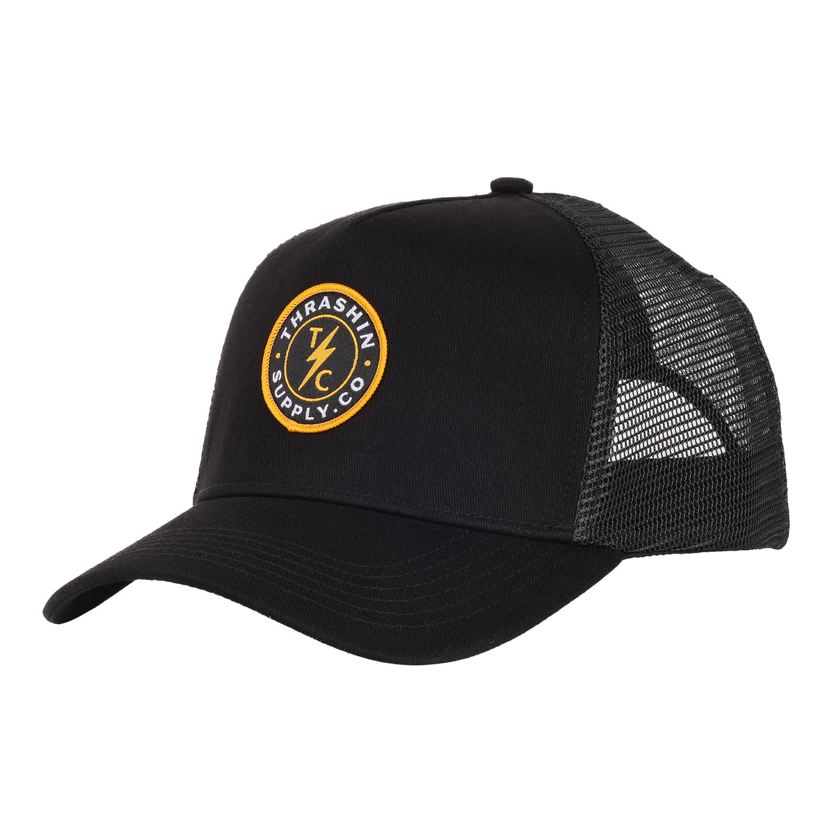 Classic Badge Trucker Snapback - Black | Structured Curved Bill