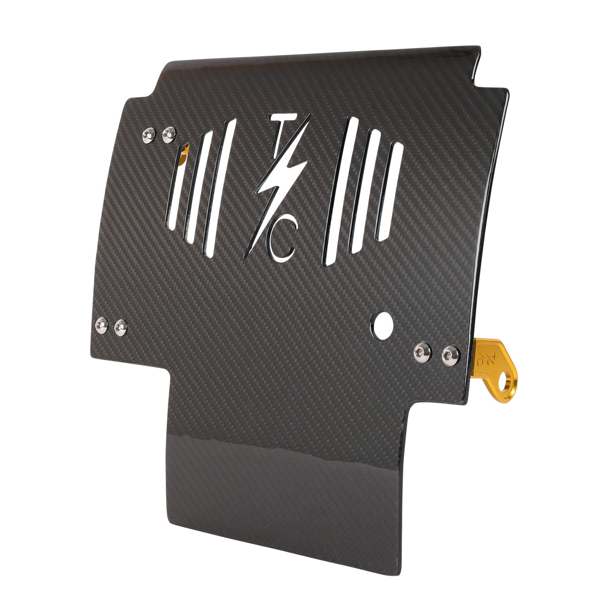 2024+ Touring Skid Plate - Real Woven Carbon W/ Gold Brackets