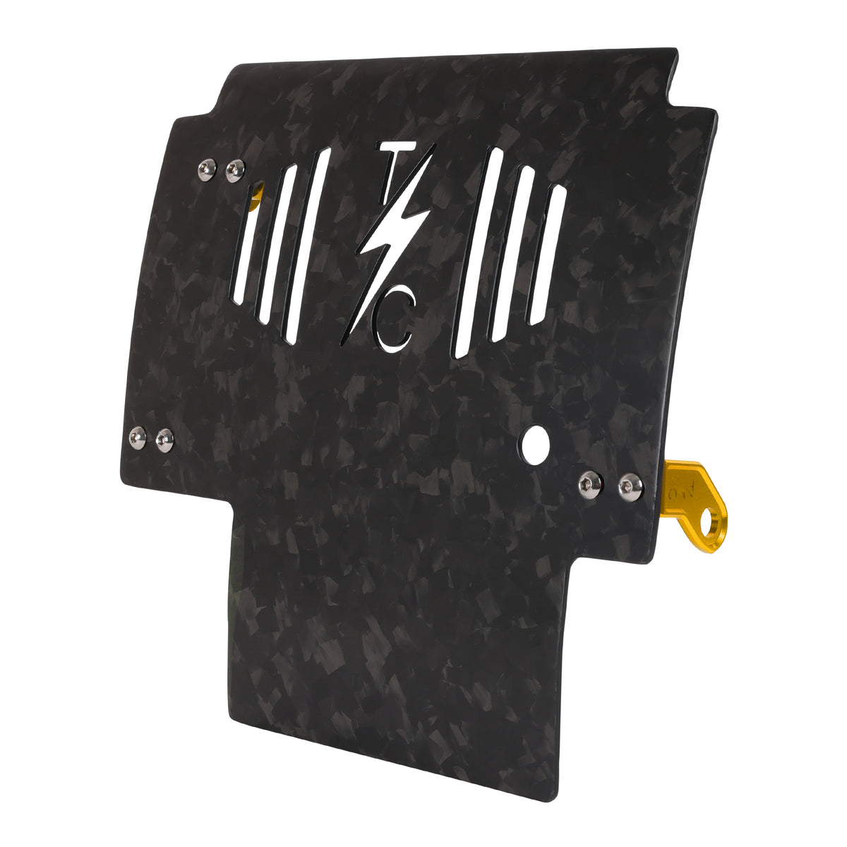 2024+ Touring Skid Plate - Real Forged Carbon W/ Gold Brackets