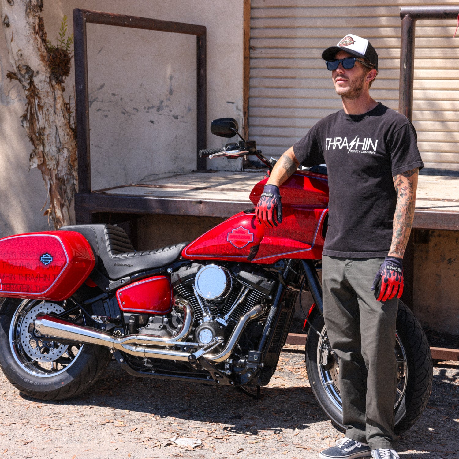 Stealth - Leather Palm - Flame - Red – Thrashin Supply
