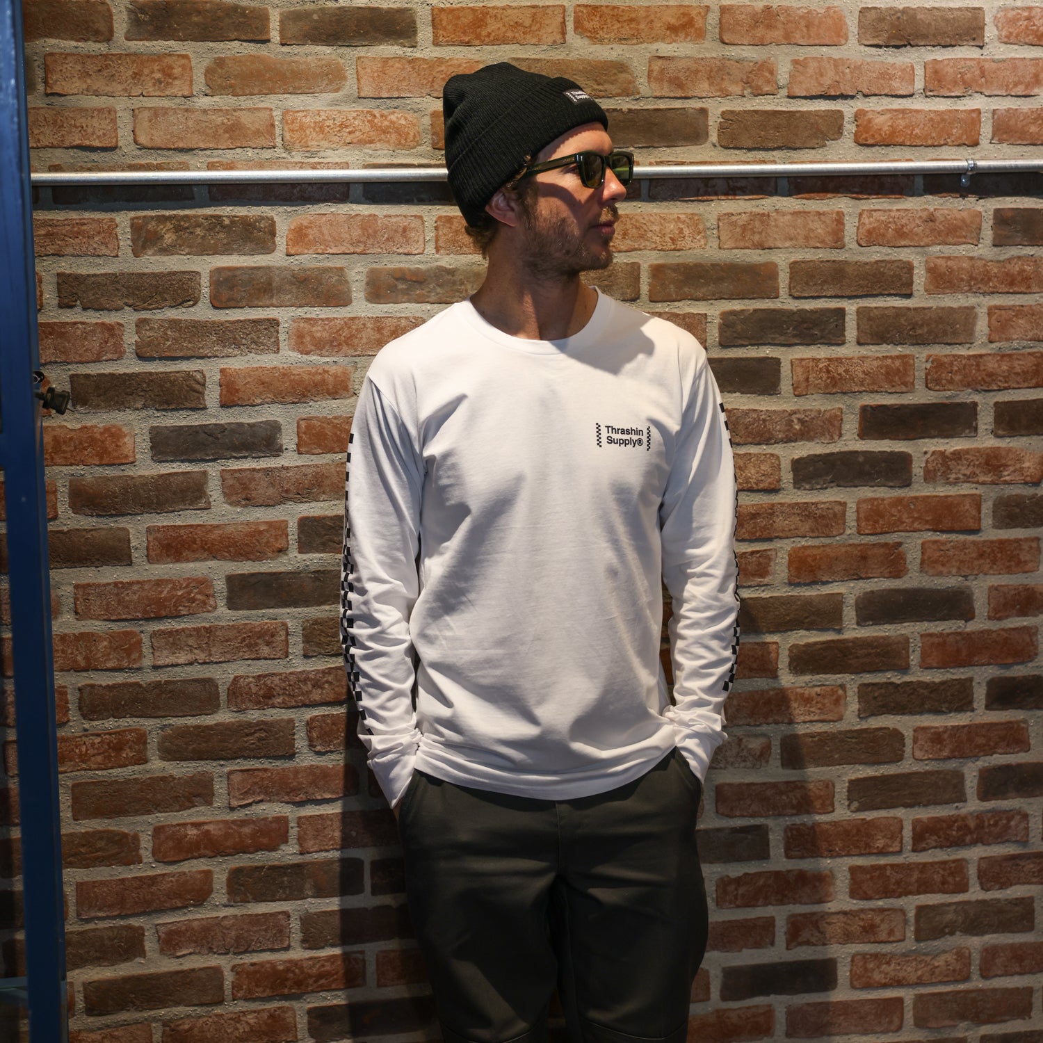 XL WHCHALLENGER　L/S CHECKER TEE　WHITE Embroidered cotton jersey T-shirt in white | GUCCI® US