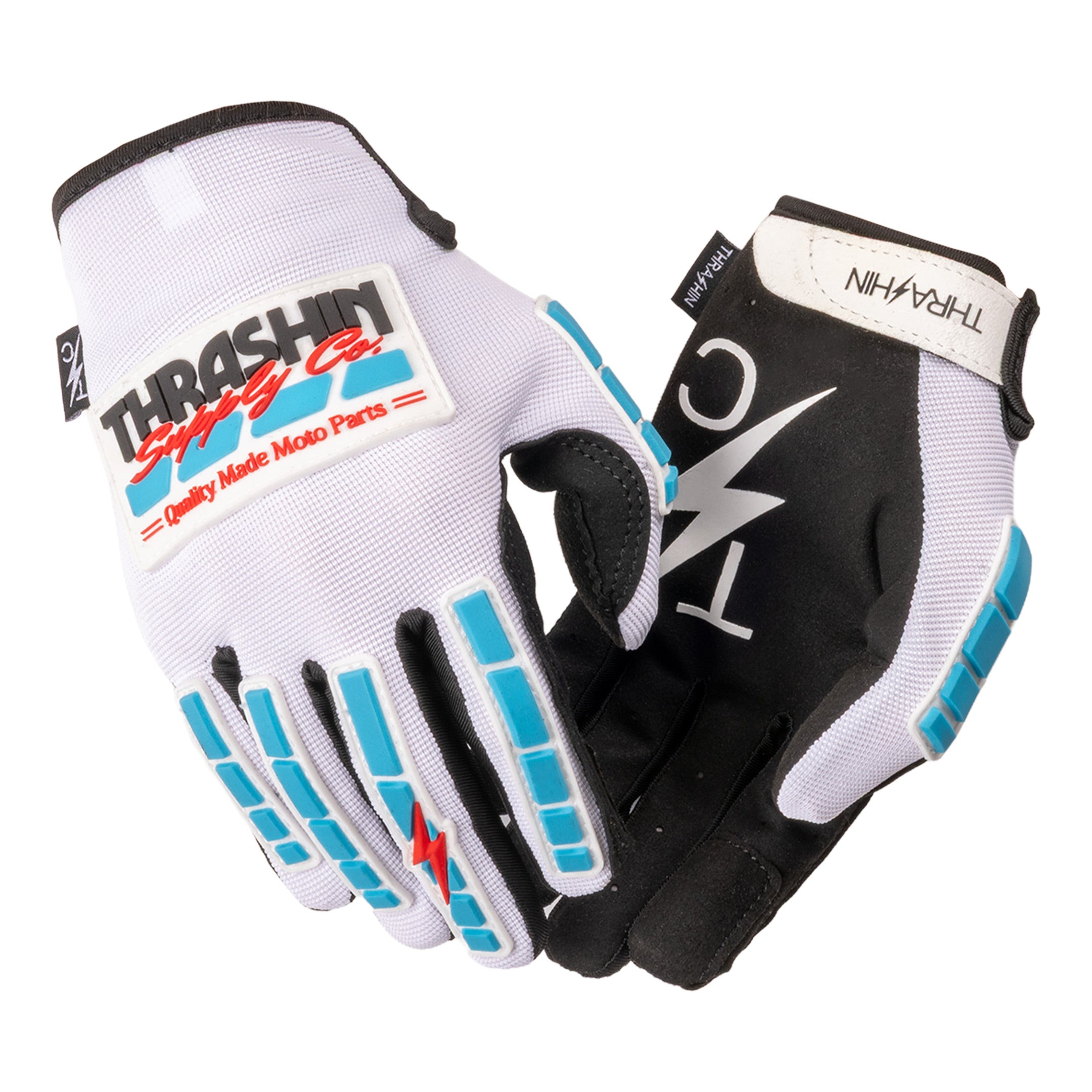 Thrashin Supply Co. Moto Stealth Gloves - White / Blue