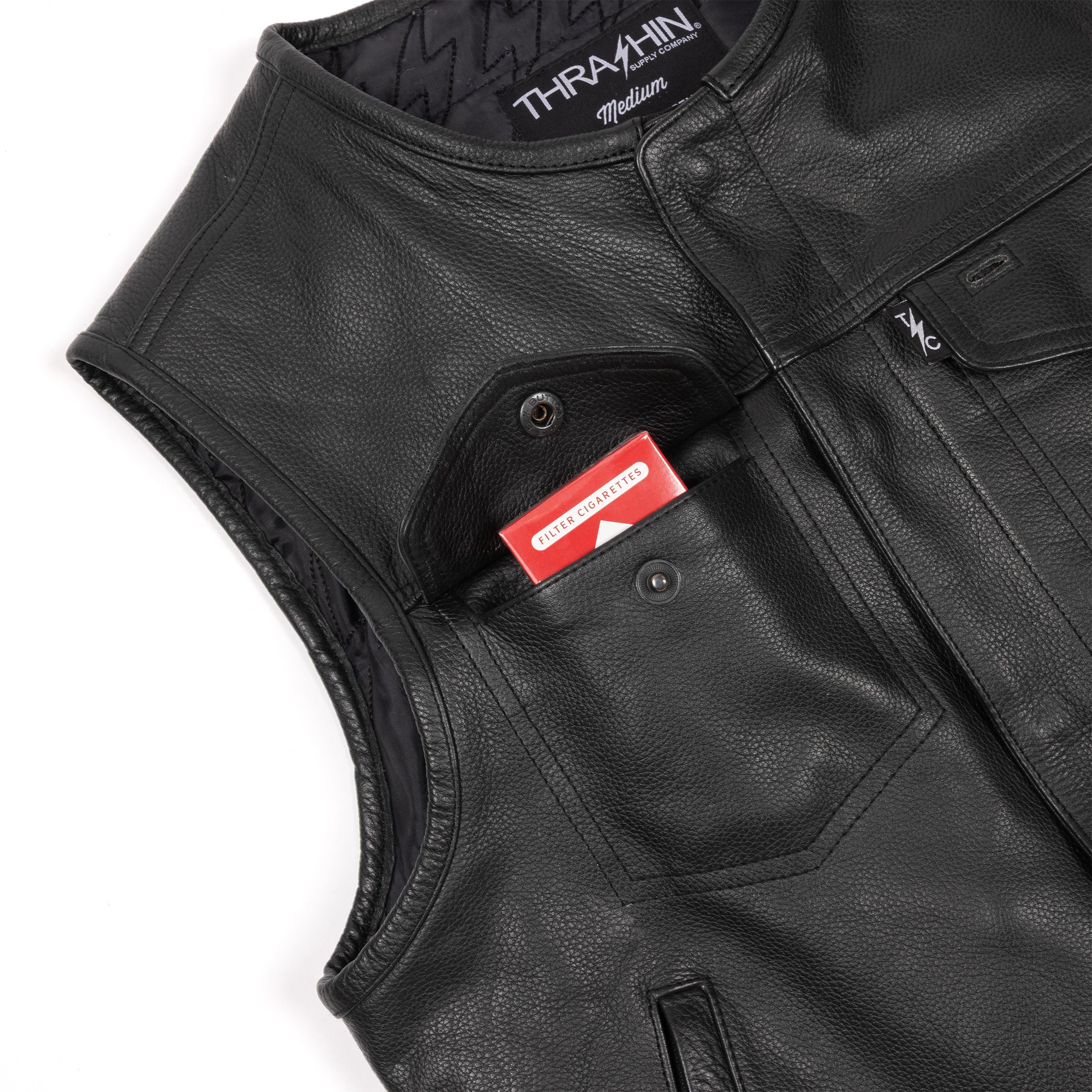 Thrashin Supply® Encinal Leather Riding Vest | Shorty