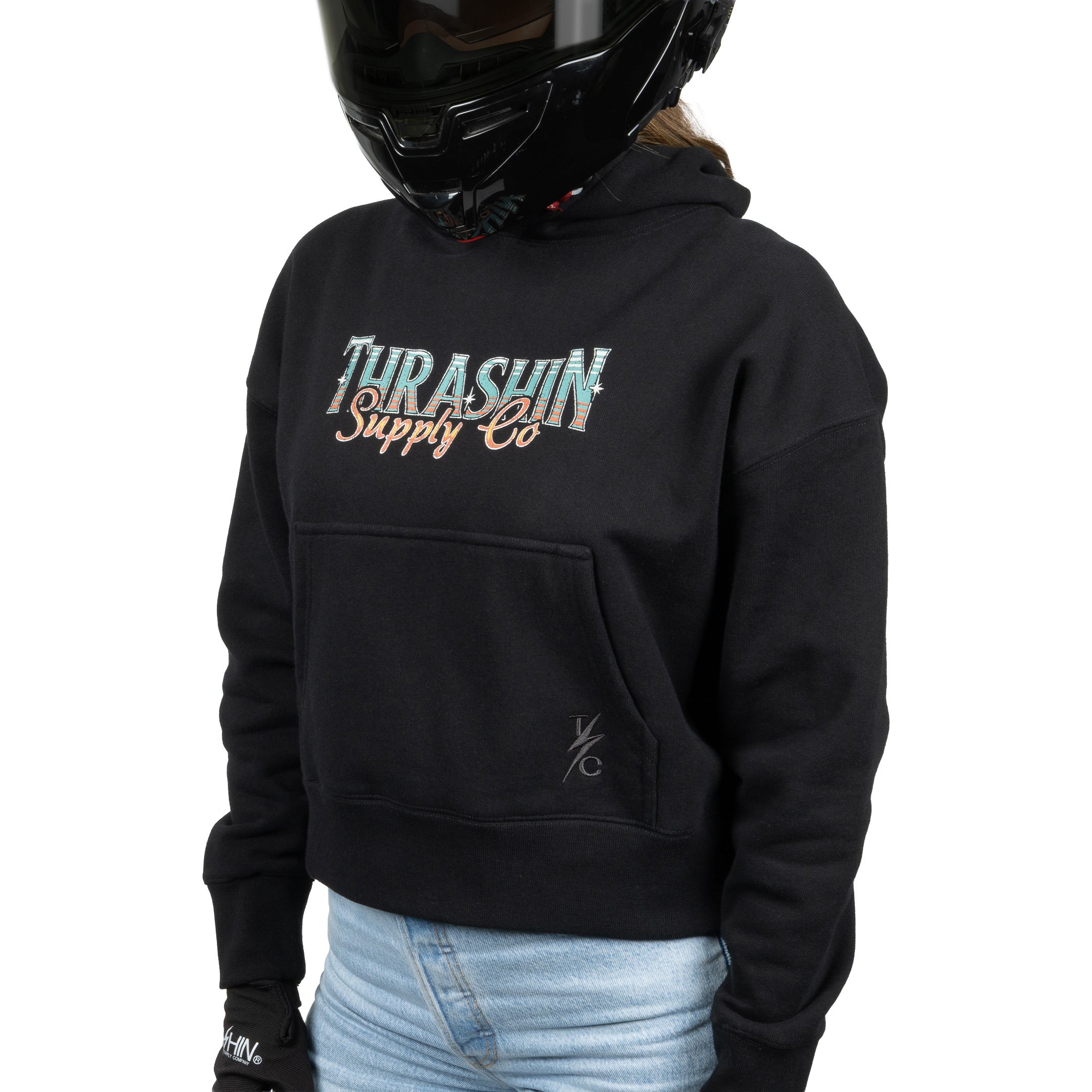 Thrashin Supply Co. Women's Freedom Pull-Over Hoodie - Cropped - Black