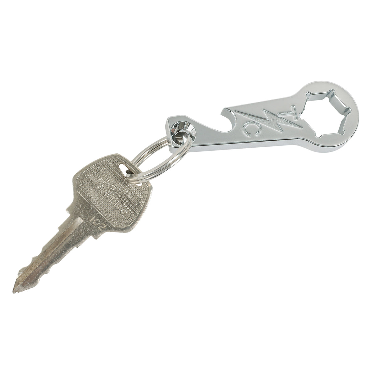 TSC Seat Screw Tool + Bottle Opener Key Chain - Chrome