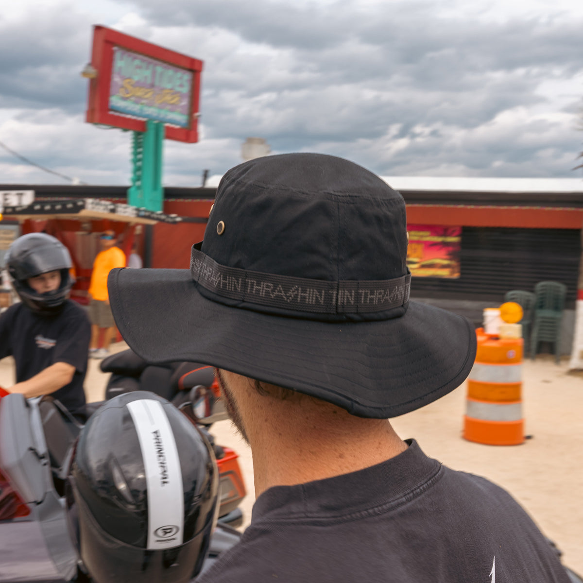 fedora on motorcycle helmet Thrashin Supply Ranger Boonie Cap - Black SM / MD (Estimated 6 7/8"