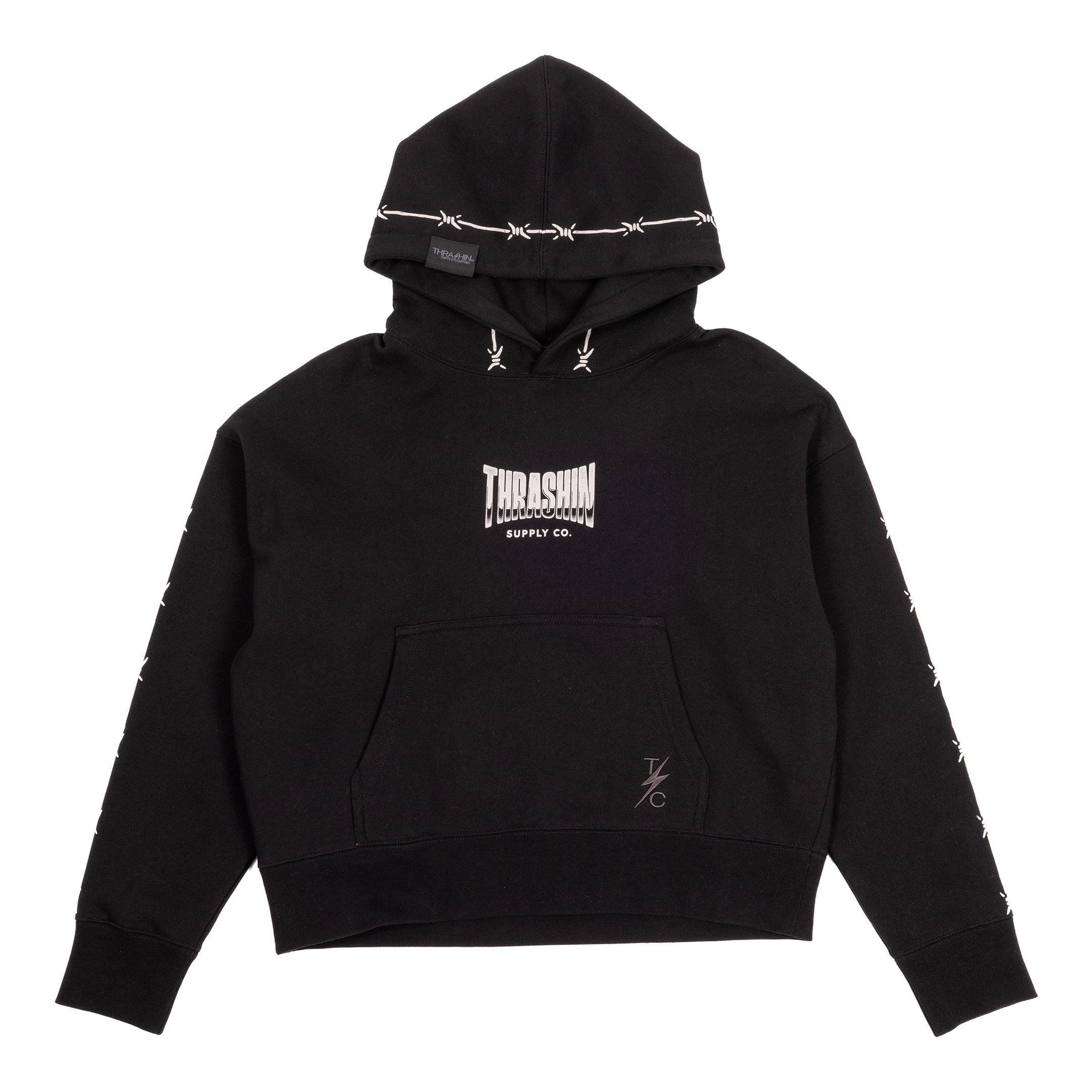 Thrashin Supply Co. Women's Wire Pull-Over Hoodie - Cropped - Black