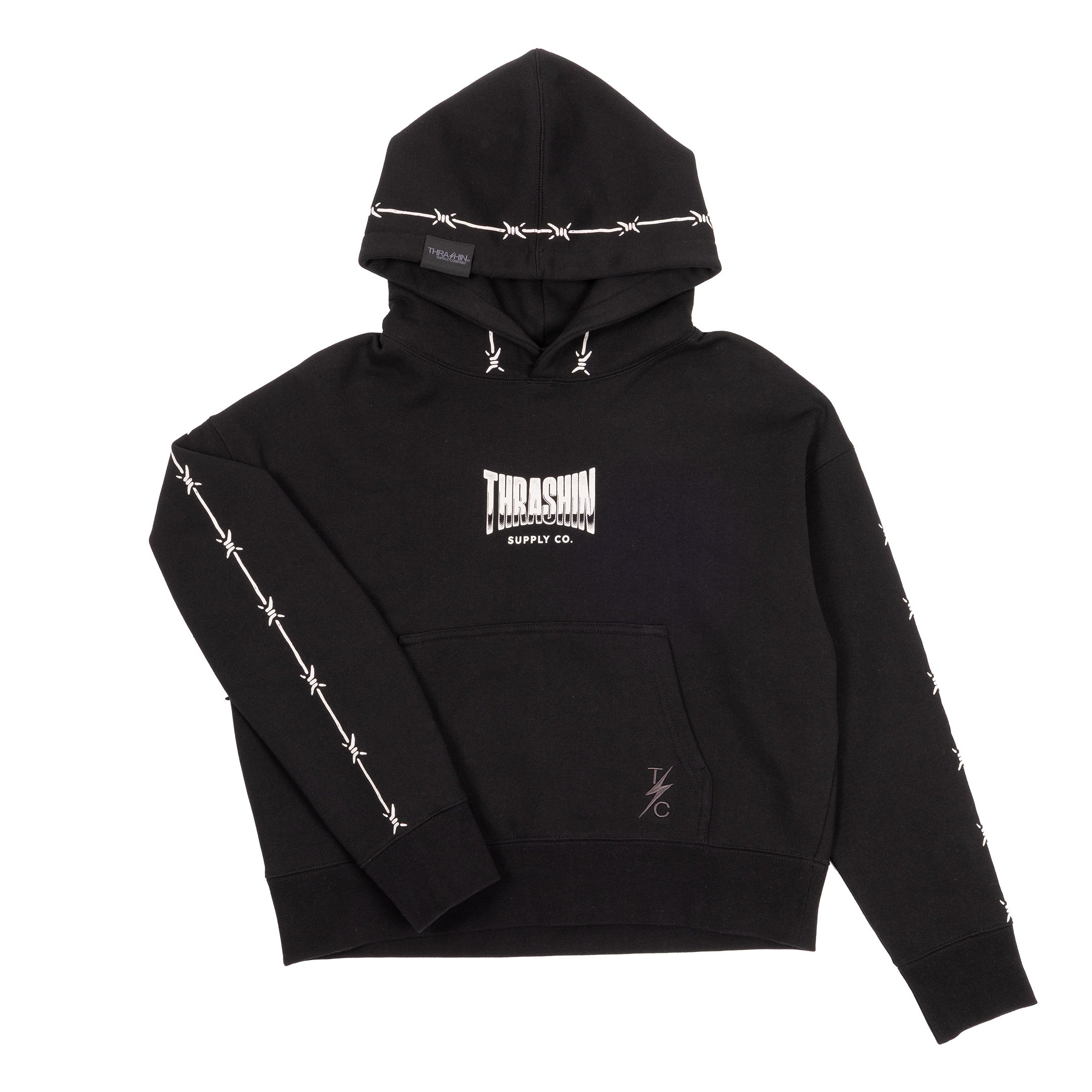 Thrashin Supply Co. Women's Wire Pull-Over Hoodie - Cropped - Black